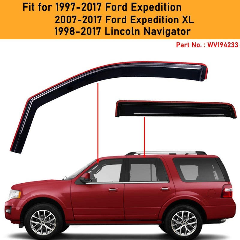Lightronic Extra Durable Clip-on in-Channel Auto Vent Window Visor, Fits 1997-2017 Ford Expedition, 1998-2017 Lincoln Navigator, UV Protection Rain Guard, Original Wind Deflector, Dark Smoke, 4Pcs - Image 3